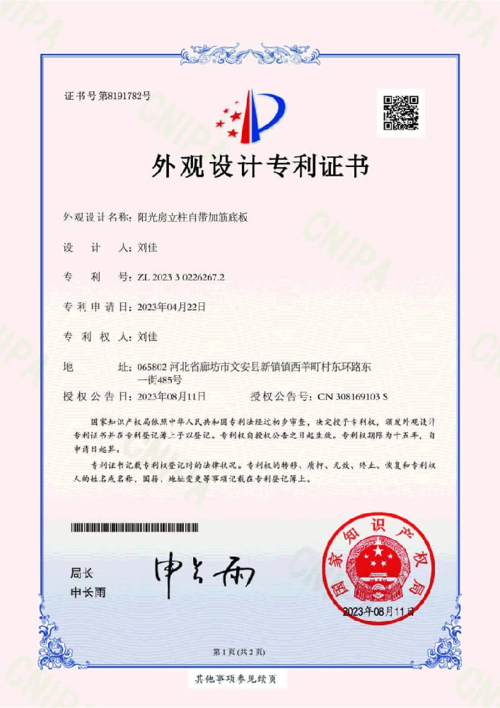 Patent certificate 1